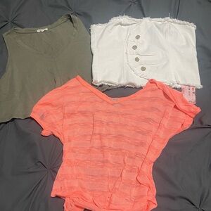 Coral Knit Top, Olive Tank, and White Buttoned Tube Top Set